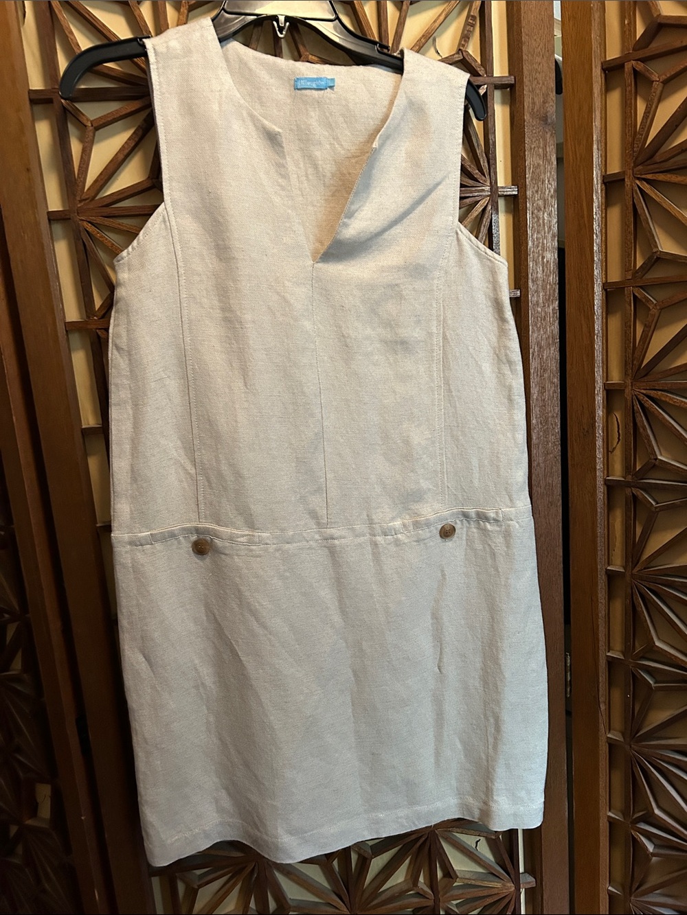 J. McLaughlin Cream Sleeveless V-Notch Shift Shirt Linen Dress S Small